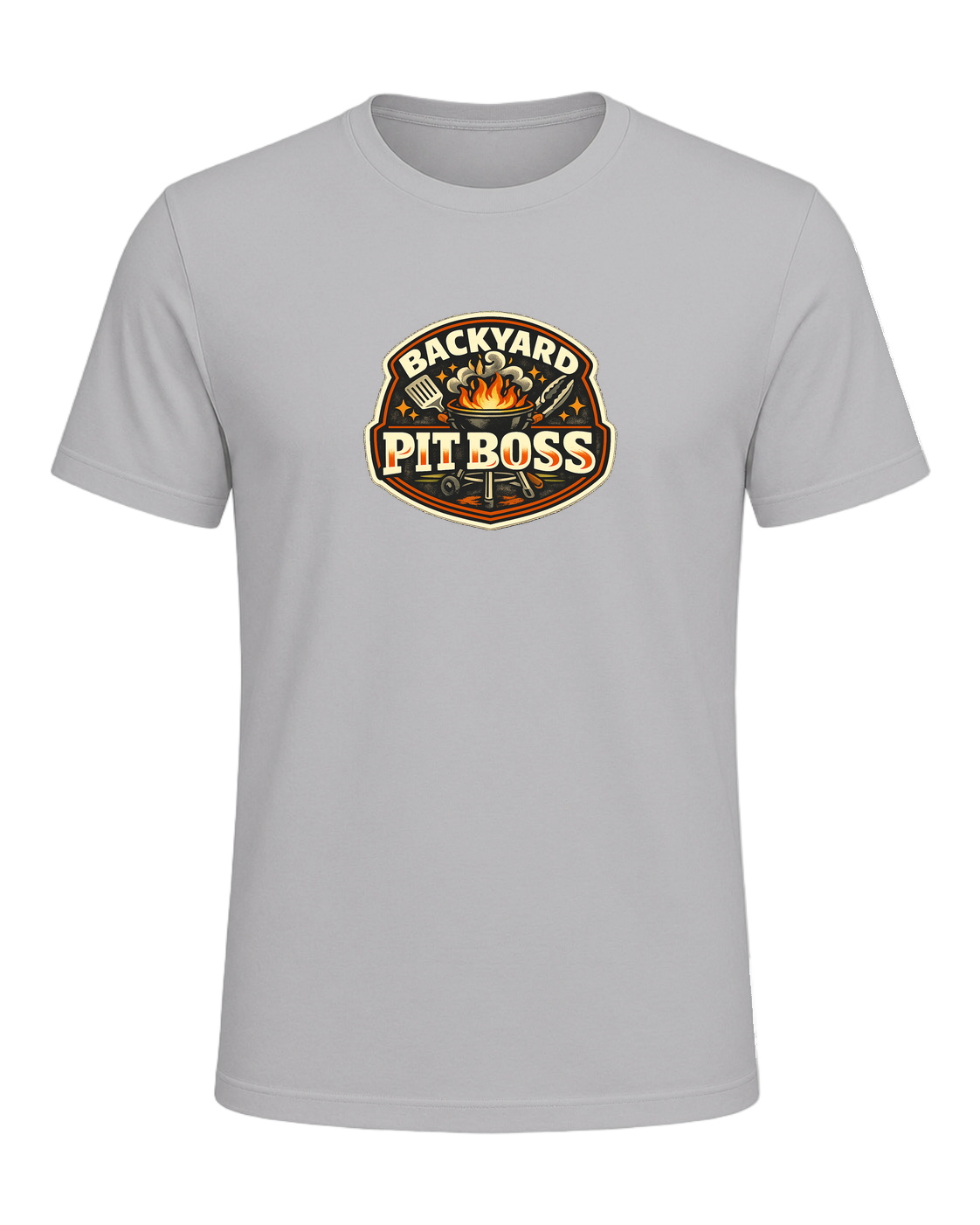 A bold retro BBQ badge tee for the backyard cook who takes charge of the grill. — Athletic Heather