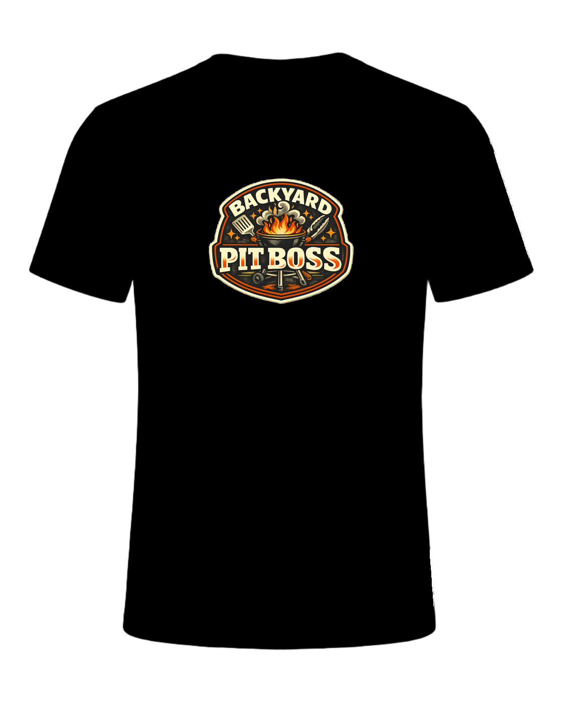 A bold retro BBQ badge tee for the backyard cook who takes charge of the grill. — Black