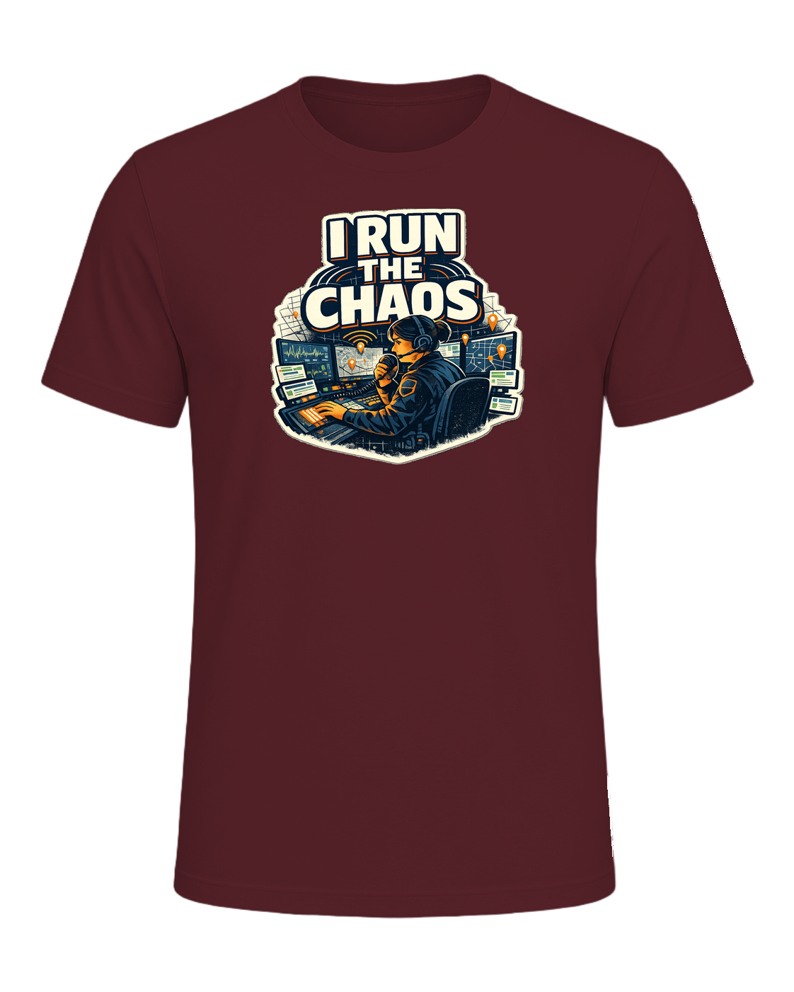 A bold dispatcher shirt for the calm voice running the chaos from the console. — Maroon