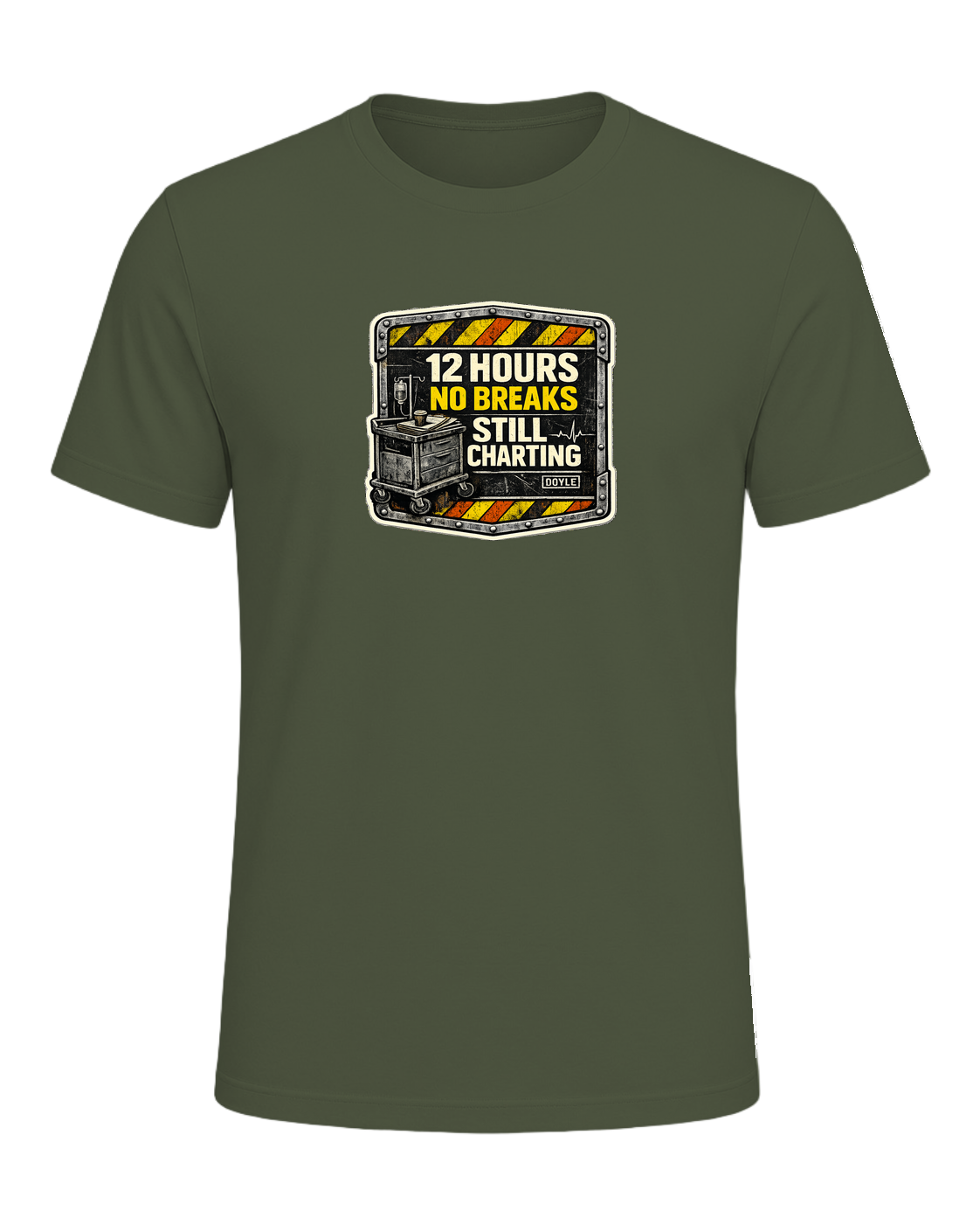 12 Hours No Breaks Still Charting Tee — Military Green