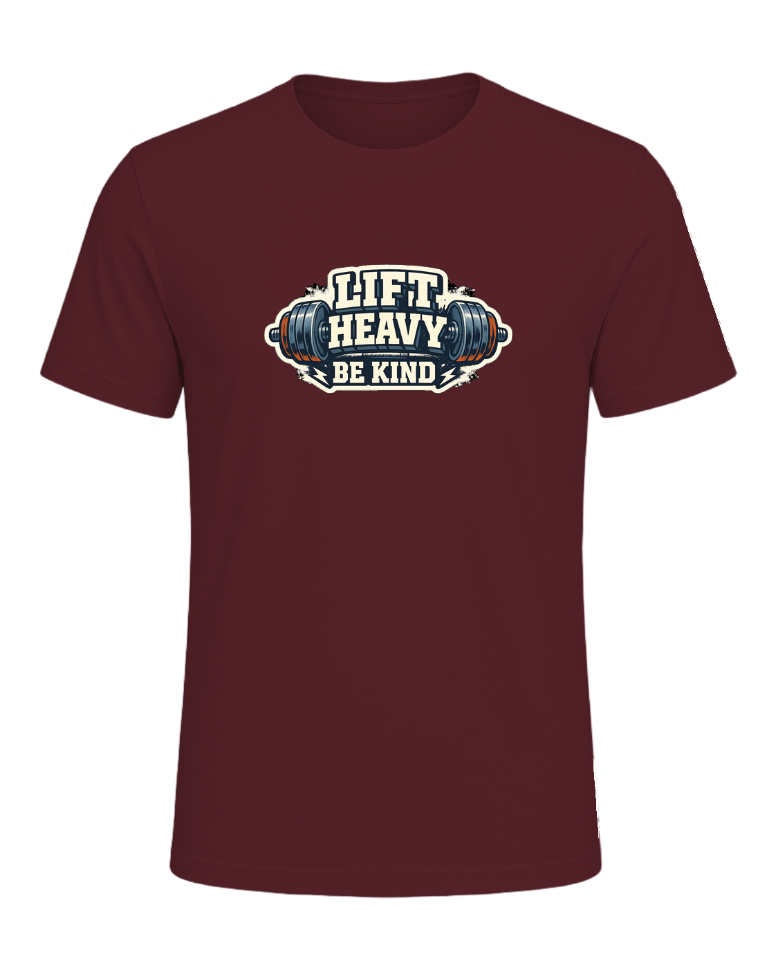 A bold barbell gym tee for lifters who train heavy and keep the room kind. — Maroon