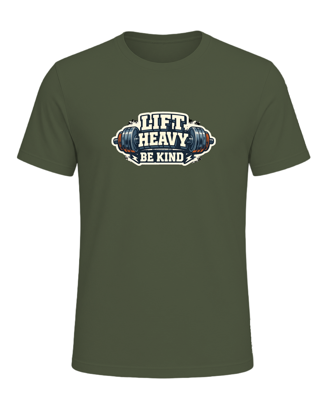 A bold barbell gym tee for lifters who train heavy and keep the room kind. — Military Green