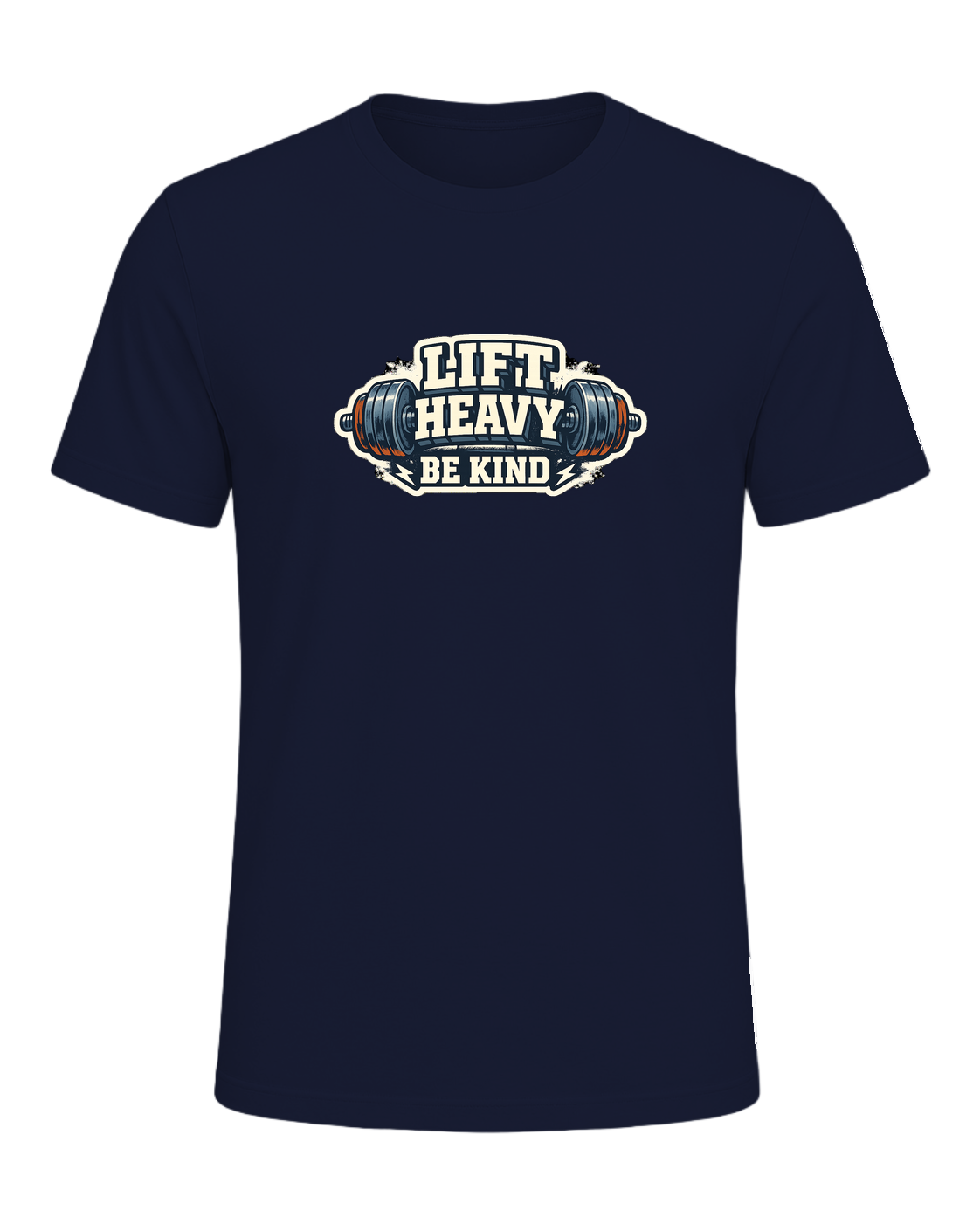 A bold barbell gym tee for lifters who train heavy and keep the room kind. — Navy